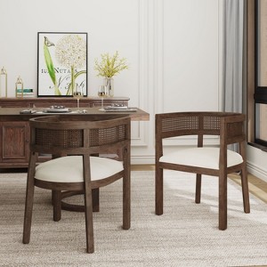Christopher Knight Home Cinnabar 19.75" Seat Height Upholstered Rubberwood Tub Dining Chairs with Cane Back(Set of 2) - 1 of 4