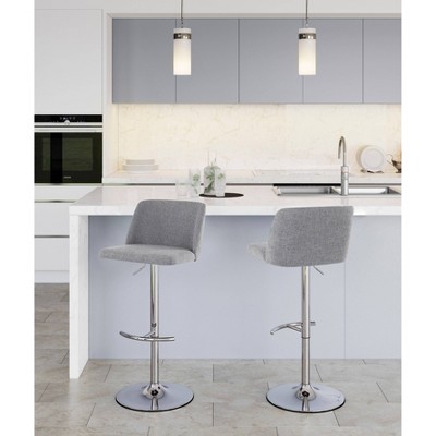 Gray Adjustable Swivel Bar Stools with Metal Frame