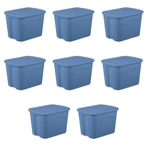 8 Pack Large Storage Bin, 18 Gallon Plastic Storage Container with Snap-on Lid, Light Blue - 1 of 4