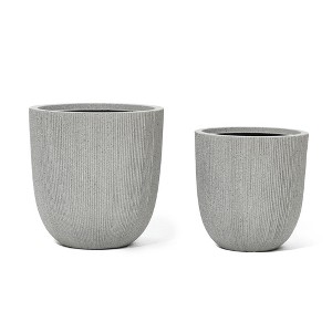 LuxenHome 2-Piece Tapered Round Plastic Planters Set, Mediterranean Gray - 1 of 4