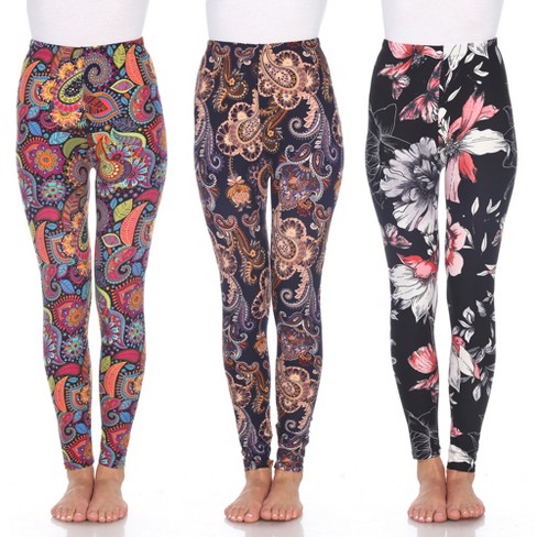 Women's Pack Of 3 Leggings Colorful Paisley,purple/gold Paisley,  White/coral/black One Size Fits Most - White Mark : Target