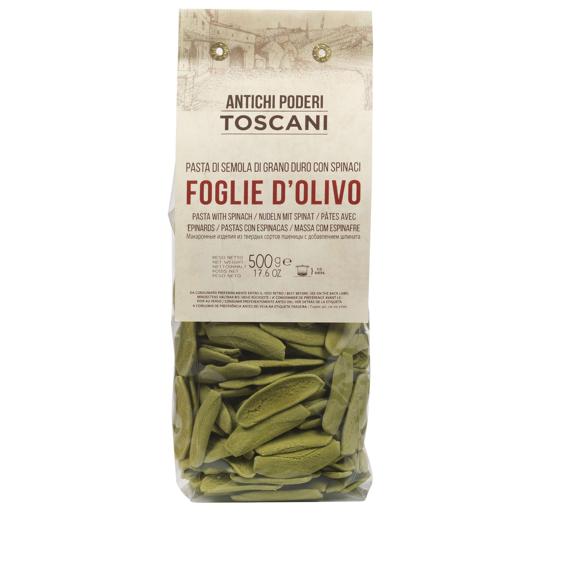 Antichi Poderi Toscani Spinach Olive Leaves Pasta 17.6oz/500g Pack of 3