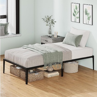 Heavy Duty Minimalist Twin Size Platform Bed - Metal Bed Frame with Under-Bed Storage, Noise-Free Design - No Box Spring Needed, Matte Black