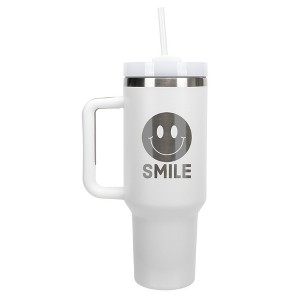 100 North Smile Happy Face Hippie Wrap-Around 40 Oz. Stainless Steel Water Bottle Coffee Mug, Spill & Leak Resistant, Travel Tumbler with Handle, Lid - 1 of 4