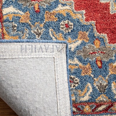 Heirloom Blue and Red Square Tufted Wool Rug 6' x 6'