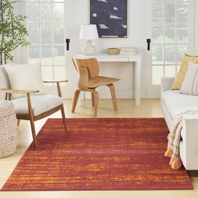 Red Abstract Synthetic Reversible Washable 4' x 6' Rug