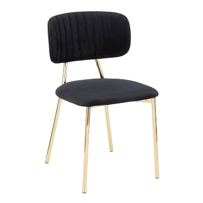 Black Velvet Upholstered Side Chair with Gold Metal Legs - Set of 2