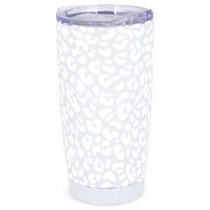 Elanze Designs 20 oz Stainless Steel On the Go Insulated Travel Tumbler With Push Top Lid, White Cheetah Leopard Print White - 1 of 4