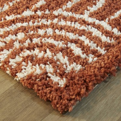 Burnt Orange Rainbow Stripe Shag Kids' Rug 5' x 7'