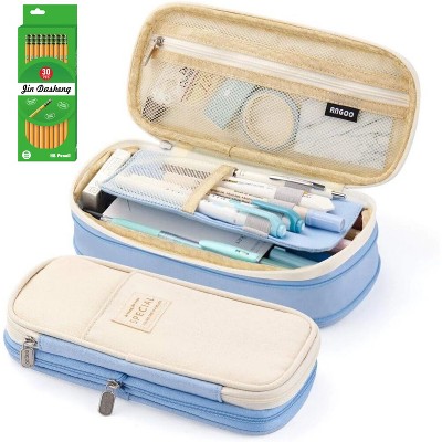Big Capacity Pencil Pen Case With 30 Count Presharpen Pencils for Office College School Large Storage High Capacity Bag Pouch