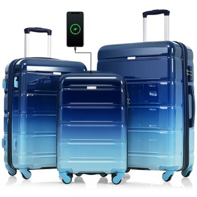BEAFUP Luggage Set of 3, 20-inch with USB Port, Airline Certified Carry-on Luggage , ABS+PC Hard Shell Luggage with Spinner Wheels