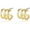 14K Gold Plated Triple Huggie Illusion Stud Earrings | Double Huggie Hoop Earrings for One Hole | Gold Hoop Earrings for Women - 4 of 4