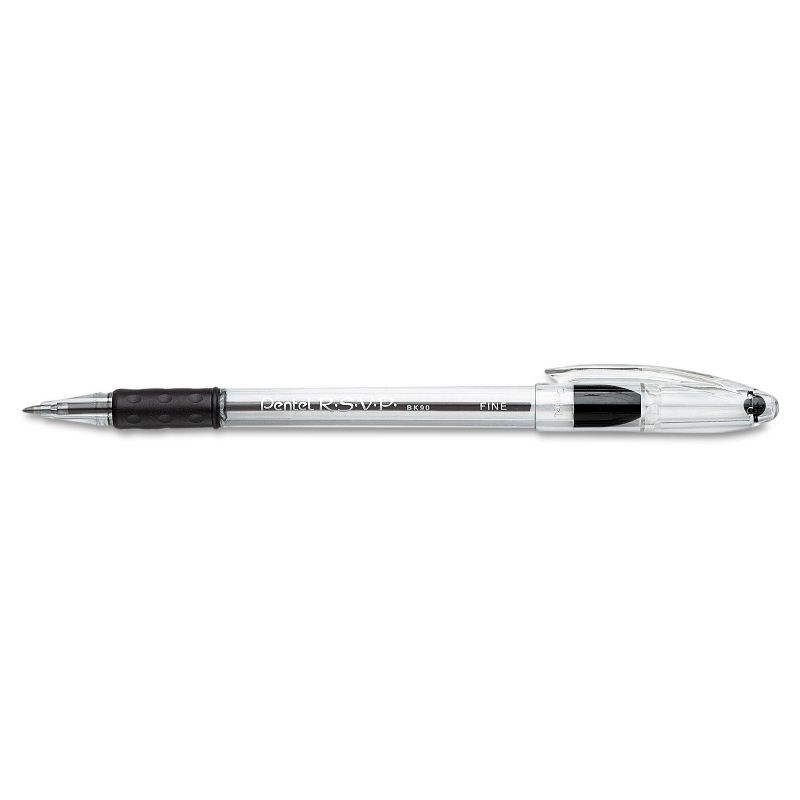 Pentel R.S.V.P. Stick Ballpoint Pen .7mm Trans Barrel Black Ink Dozen BK90A, 1 of 4