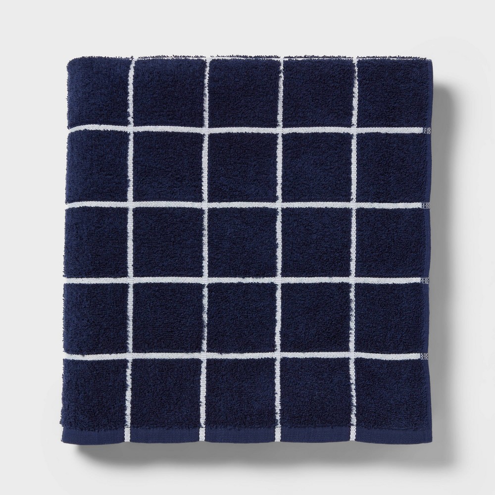 Photos - Towel Everyday Bath Sheet Grid Navy/White - Room Essentials™