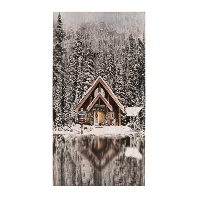 Wooden Winter Lake Lodge Plaque 17.5"H