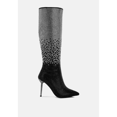 Orymple Shiny Rhinestone Studded Calf Women Boots