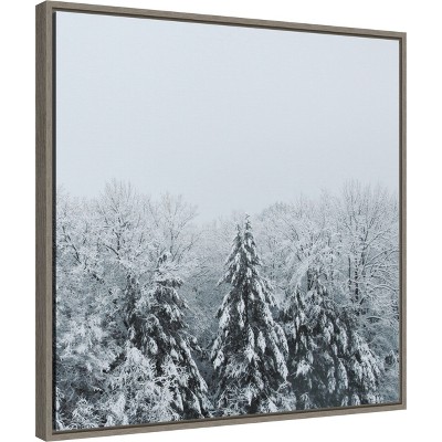 Snowy Forest Scene Framed Canvas Wall Art, 22 x 22