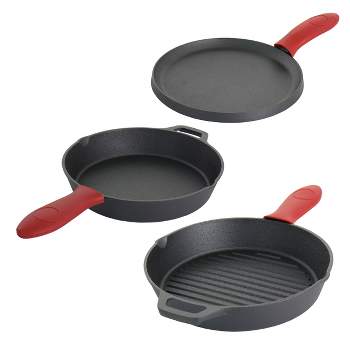 haicheng 6 piece durable grill pan scraper plastic set tool and silicone  hot handle holder for cast iron skillets, frying pans and griddles 