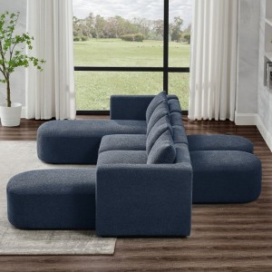 U-Shaped Sectional Sofa-2 Single Seats, 2 Chaises & 2 Ottomans, Navy Loop Yarn Fabric - 1 of 4