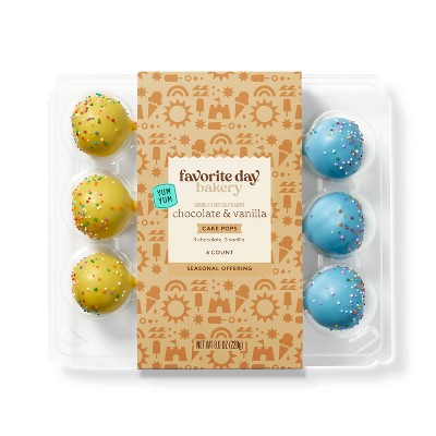 Yellow Chocolate and Teal Vanilla Variety Cake Pops with Rainbow Quins - 8oz/6ct - Favorite Day™