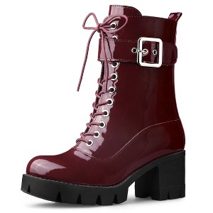 Allegra K Women's Zip Platform Lace Up Round Toe Chunky Heel Combat Boots - 1 of 4