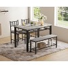 47" Modern Farmhouse Dining Table Set for 4, Includes Bench & Chairs, Metal Frame with Storage Shelf, Space-Saving Design for Kitchen, Dining Room - 2 of 4