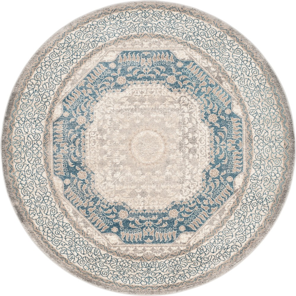 9' Medallion Loomed Round Area Rug Light Gray/Beige - Safavieh