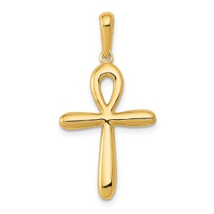 Black Bow Jewelry 14k Yellow Gold Polished 2D Ankh Cross Pendant, 16 x 32mm - 1 of 4