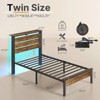 Greenstell Twin Size Bed Frame with Headboard, Metal Platform Bed Frame with LED Lights & Charging Station, Under Bed Storage, Rustic Brown - 4 of 4