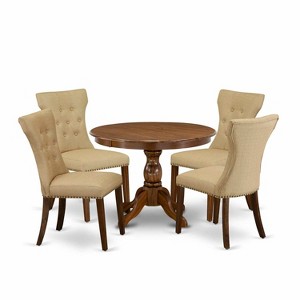 HomeStock 5-Piece Antique Walnut Finish Solid Wood Top Dining table with 4 Chairs - 1 of 4