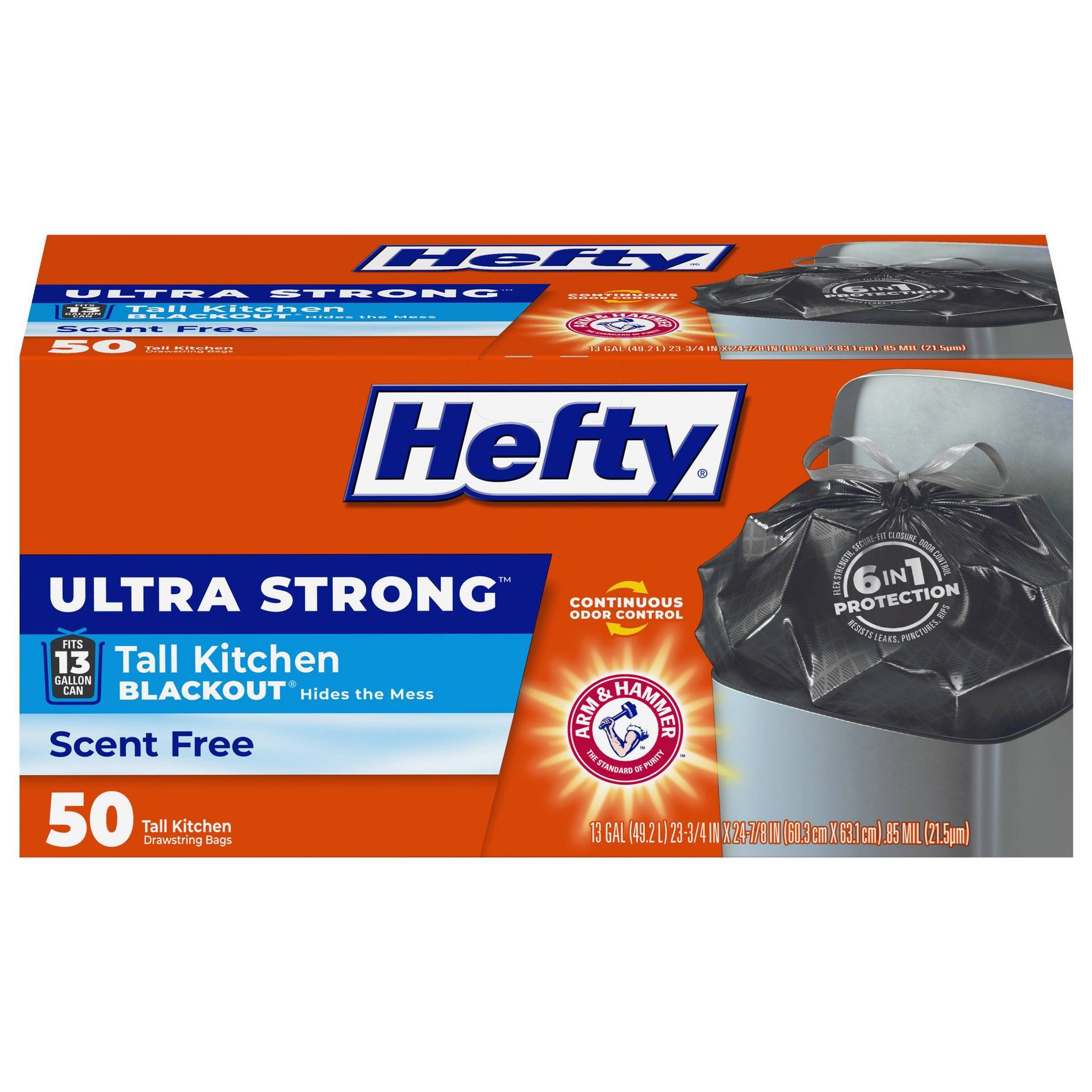 Hefty Ultra Strong Tall Kitchen Drawstring Trash Bags - Unscented - 13gal/50ct