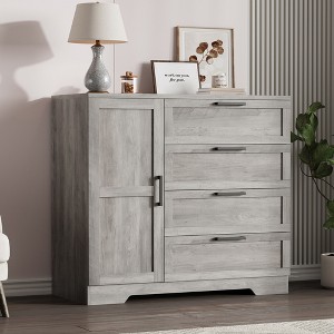 Garvee 43.3'' H Armoire Wardrobe Closet with 4 Drawers and 2 Doors, Hanging Rod, Multifunctional Wooden Dresser with Storage Closet - 1 of 4