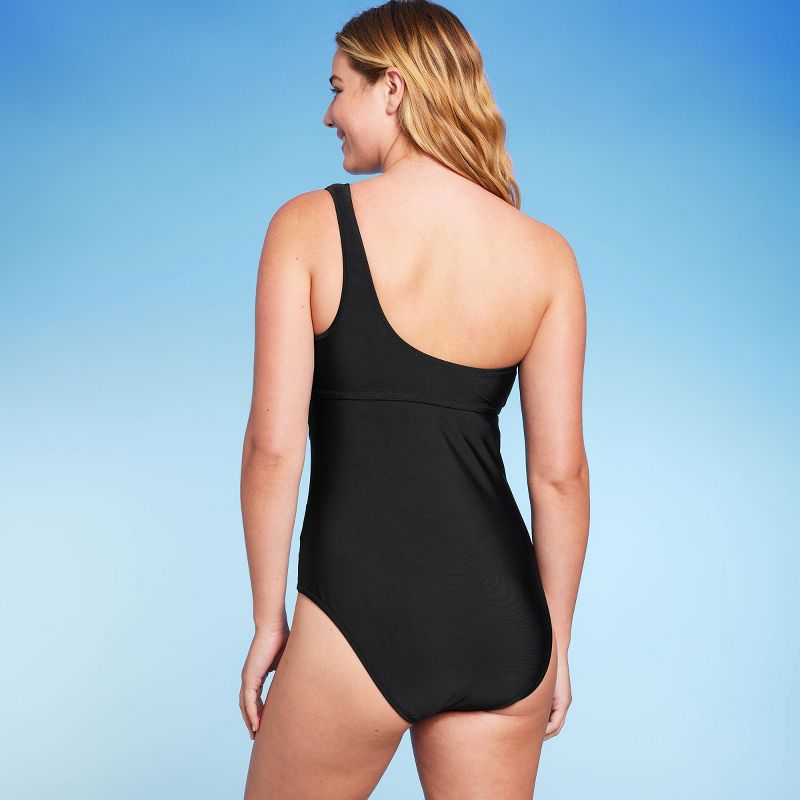 Women's Mesh Front Asymmetrical One Shoulder One Piece Swimsuit - Shade & Shore™ Black, 4 of 7