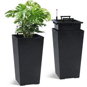 16" Tall Planters Set of 2, Outdoor＆Indoor Planter Pots, with Drainage Holes＆Water Level Monitor＆Inner Bucket, Automatic Watering - 1 of 4