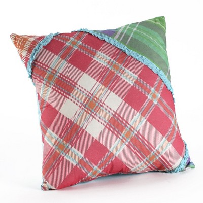 Lakeside Bright Ragged Plaid Look 16" Decorative Accent Pillow - Farmhouse Accent