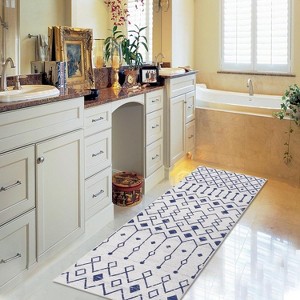 Acekool Washable Boho Area Rug, Low Pile, Non Slip, Foldable, Geometric Print for Entryway, Kitchen, Living Room, Blue Gray, Multi Sizes - 1 of 4