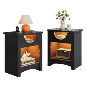 Bestier Nightstands Set of 2 with Charging Station, Modern LED End Table Bedside Table with Drawer for Bedroom & Living Room - 1 of 4