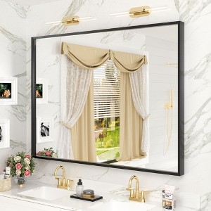 Apmir H Rectangular High-Strength Tempered Glass and Aluminum Alloy Framed French Cleat Mounted Wall Decor Bathroom Vanity Mirror in Matte Black - 1 of 4
