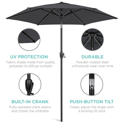 7.5ft Black Powder-Coated Steel Outdoor Patio Umbrella with Crank Lift