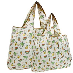 Wrapables Large & Small Foldable Nylon Reusable Shopping Bags (Set of 2), Fruits and Veggies - 1 of 4