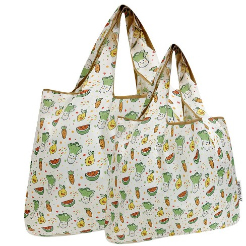 Wrapables Large & Small Foldable Nylon Reusable Shopping Bags (Set of 2),  Fruits and Veggies