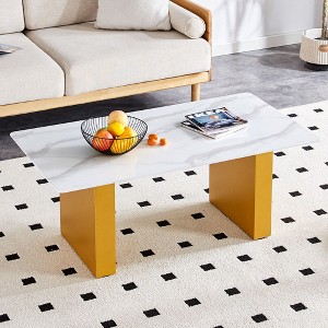 NicBex Dining Table for 4 Morden 43.3" Dining Room Table with Double Pedestal Base and Imitation Marble Top for Kitchen - 1 of 4