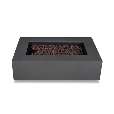 Mist Gray Rectangular Gas Fire Pit Table with Lava Rocks