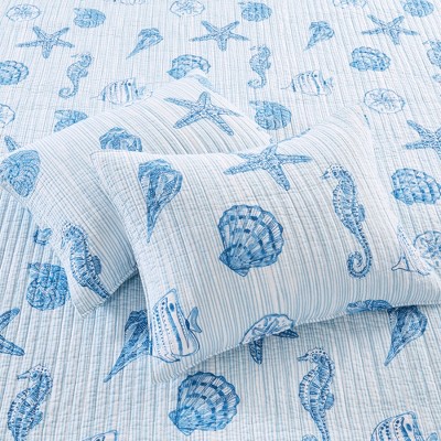 Sandy Cove Blue Cotton Twin/Twin XL Reversible Quilt Set