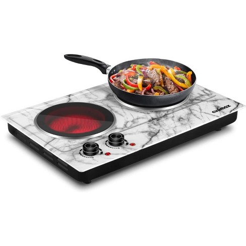 Cusimax Electric Double Hot Plate, White Marble Infrared Cooktop
