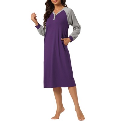 cheibear Women's Long Sleeves Button Up Pajama Dress with Side Pockets