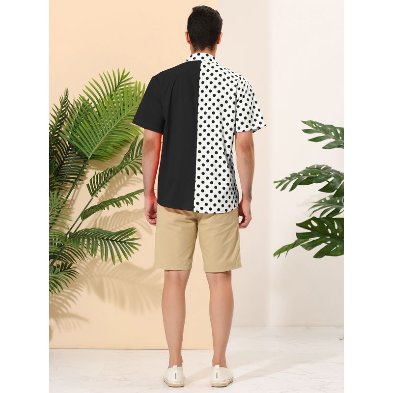 Lars Amadeus Men's Summer Polka Dots Short Sleeves Button Down Patchwork Beach Shirt, 5 of 7