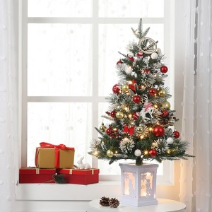 Artificial Christmas Tree With Warm White LED Lights- 3Ft Fiber Optic-Like Flocked Tree  for Home, Shops, Party and Holiday Christmas Decoration - 1 of 4