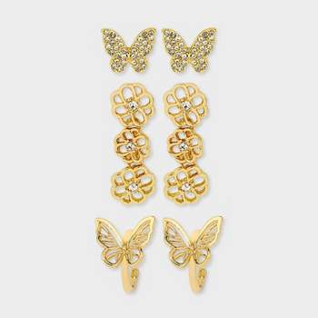 SUGARFIX by BaubleBar Butterfly Garden Earring Set 3pc - Gold