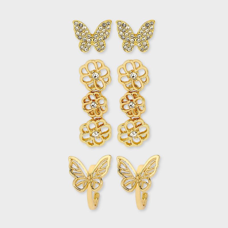 SUGARFIX by BaubleBar Butterfly Garden Earring Set 3pc - Gold, 1 of 3